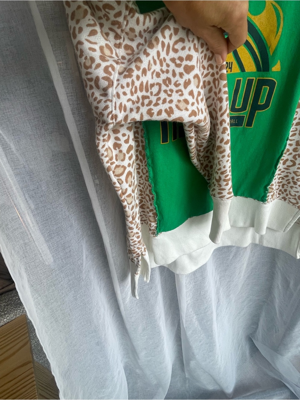 Handmade Reworked Notre Dame Rise Up Tee + Leopard Sweatshirt - Picture 2 of 3